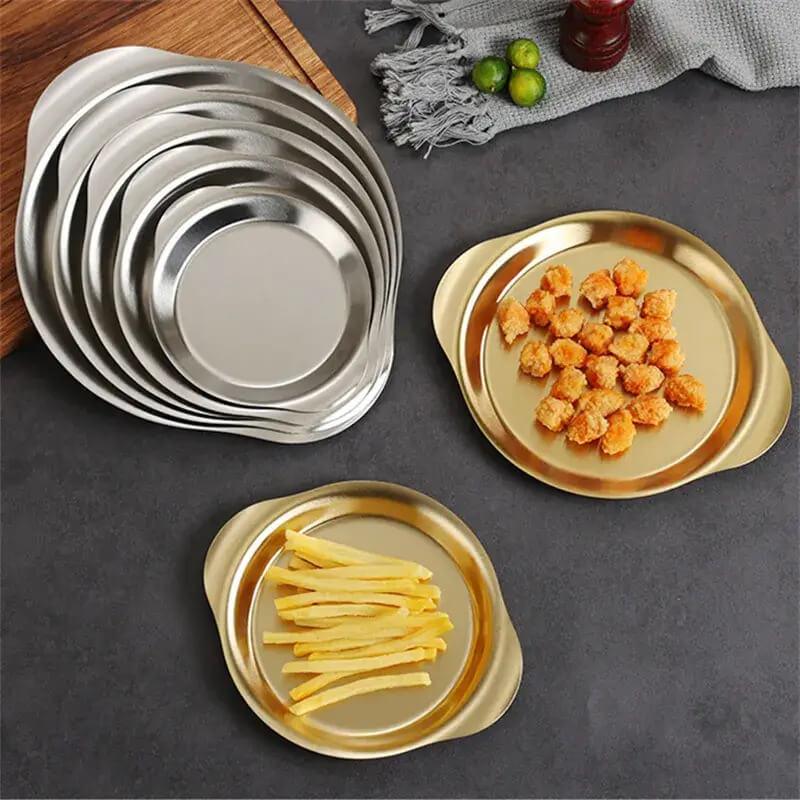 Bandeja Redonda em Aço Inoxidável com Orelhas Duplas InnovaServe Duo - Conforto Para Servir, Charme Para Impressionar