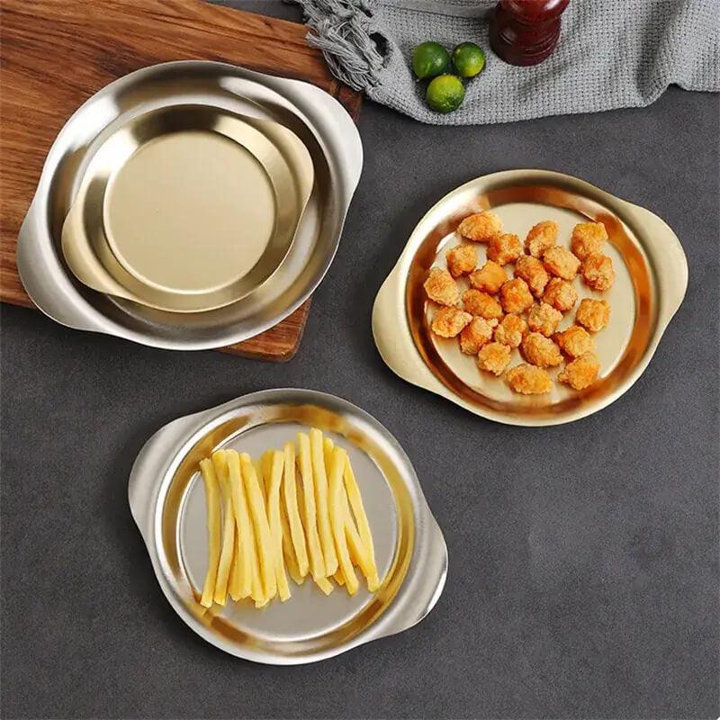 Bandeja Redonda em Aço Inoxidável com Orelhas Duplas InnovaServe Duo - Conforto Para Servir, Charme Para Impressionar