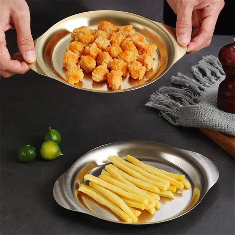 Bandeja Redonda em Aço Inoxidável com Orelhas Duplas InnovaServe Duo - Conforto Para Servir, Charme Para Impressionar