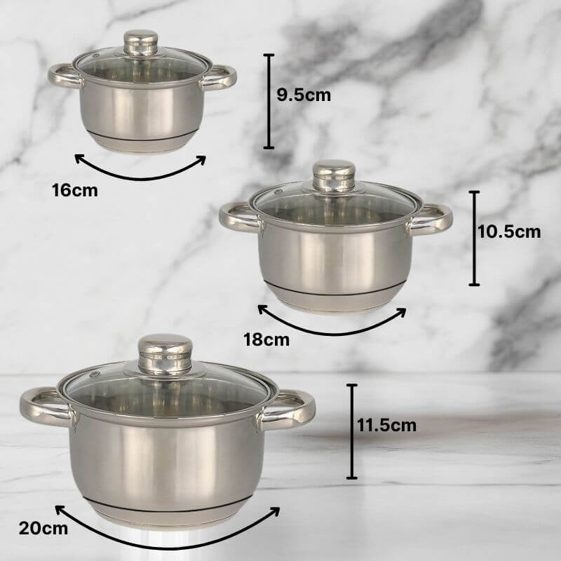Conjunto de Panelas 5 Peças em Aço Inox com Tampa de Vidro