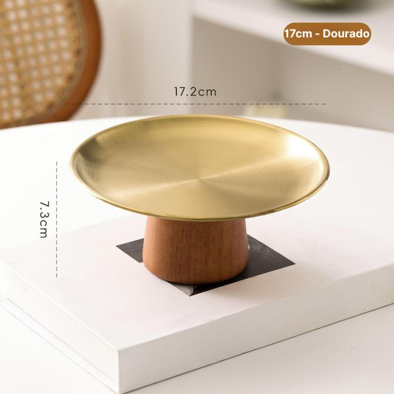 Bandeja Alta em Aço inoxidável Premium com Pé e Base de Madeira