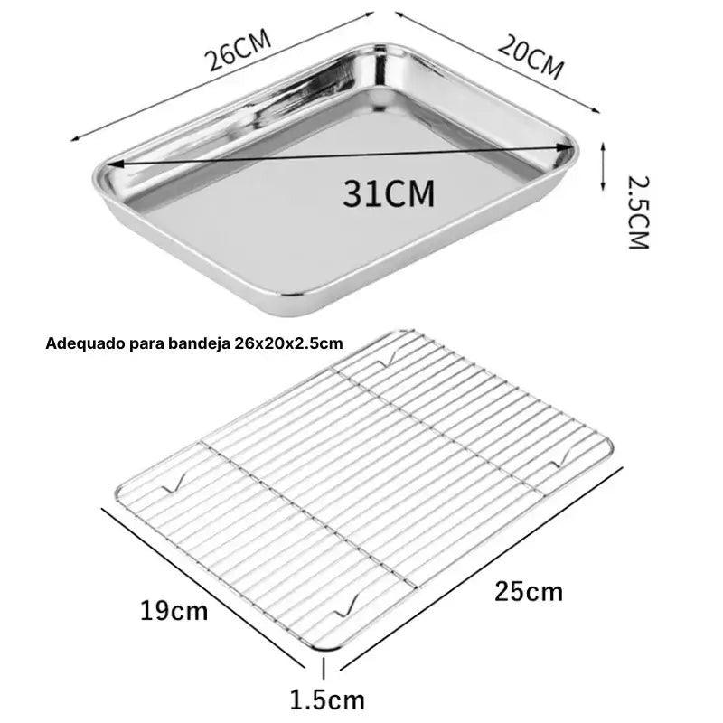 Assadeira em Aço Inoxidável Premium com Grade de Resfriamento e Revestimento Antiaderente InnovaTray