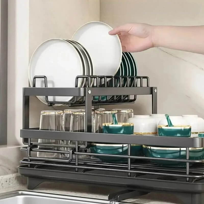 Escorredor Duplo em Aço Inoxidável Ajustável