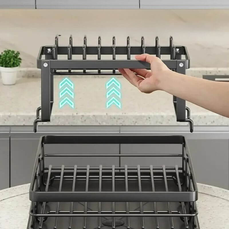 Escorredor Duplo em Aço Inoxidável Ajustável