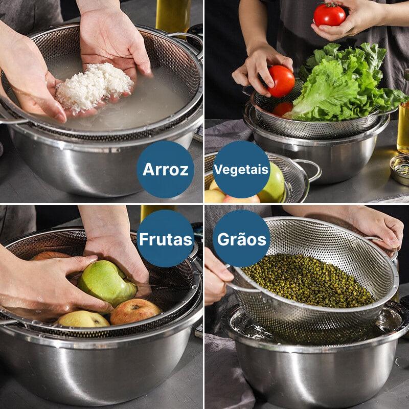 Escorredor Inteligente Multiuso em Aço Inoxidável Premium