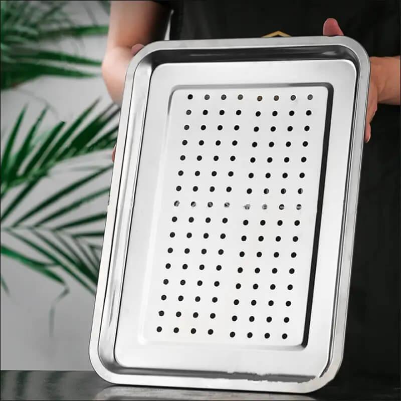 Bandeja Perfurada em Aço Inoxidável Premium PerfoTray - Nada de Odores ou Umidade Acumulada!