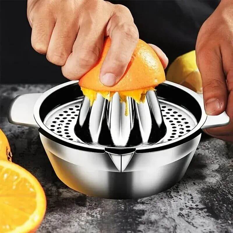 Espremedor de Frutas Portátil em Aço Inox com Coletor