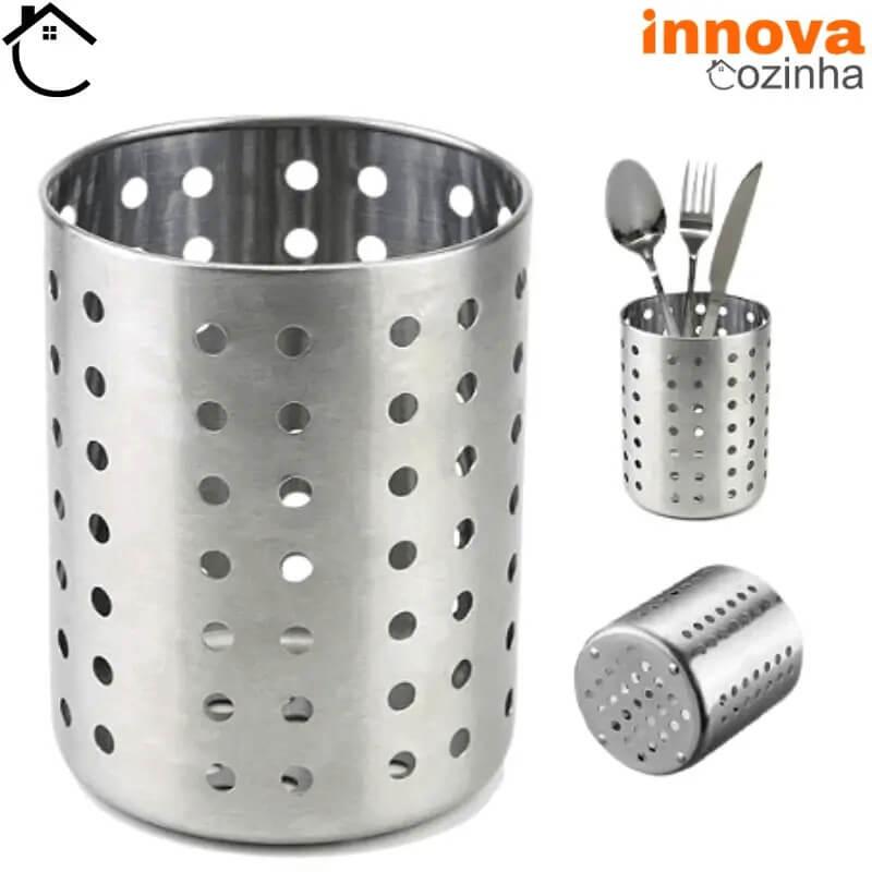 Escorredor de Talheres Inox Redondo Premium DryClean Pro - Talheres Sempre Secos e Ao Seu Alcance!