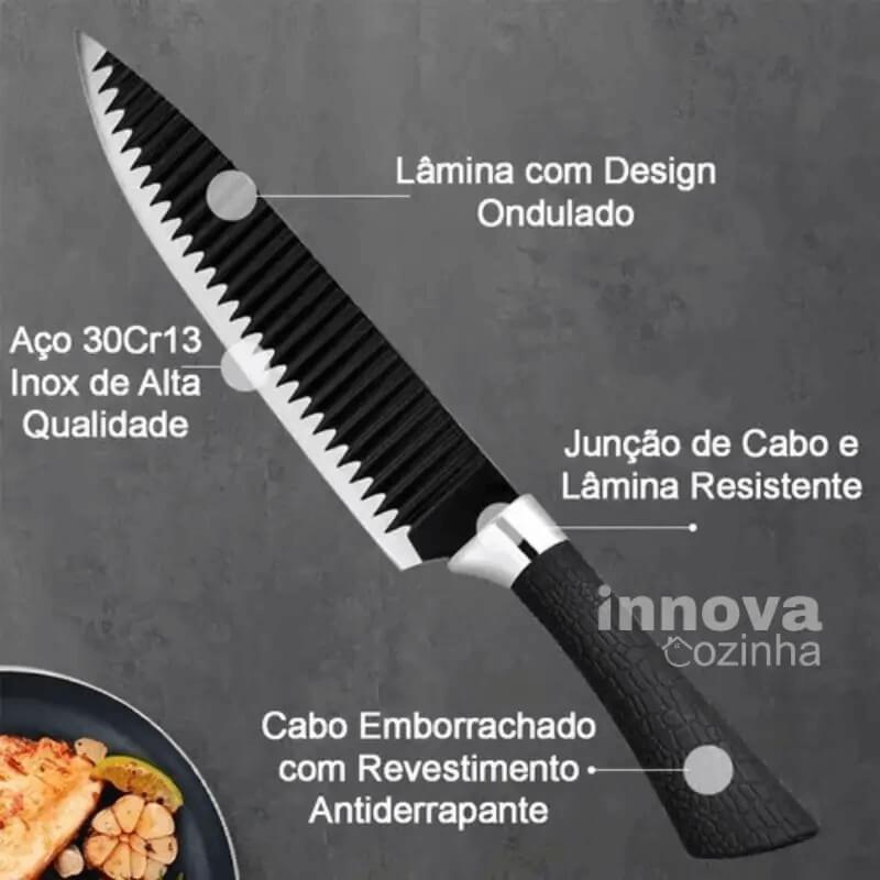 Jogo de Facas Pretas em Aço Inoxidável 6 Peças – Linha InnovaChef