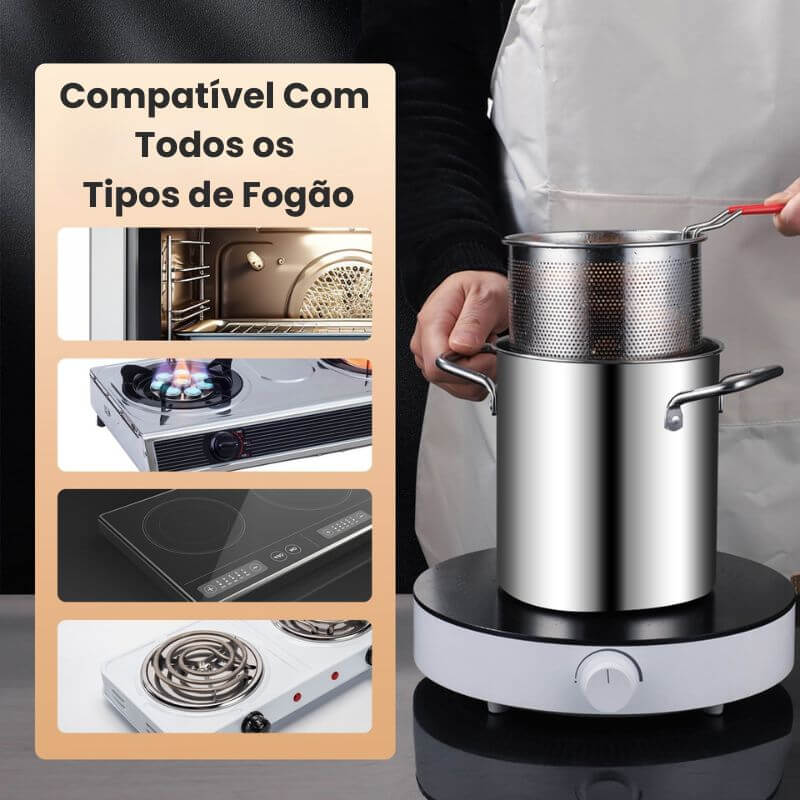 Panela de Fritura em Aço Inoxidável com Cesto e Tampa InnovaFryer