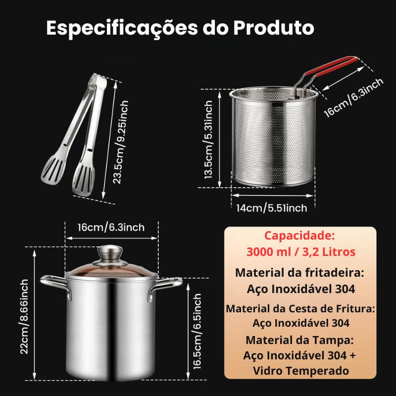 Panela de Fritura em Aço Inoxidável com Cesto e Tampa InnovaFryer