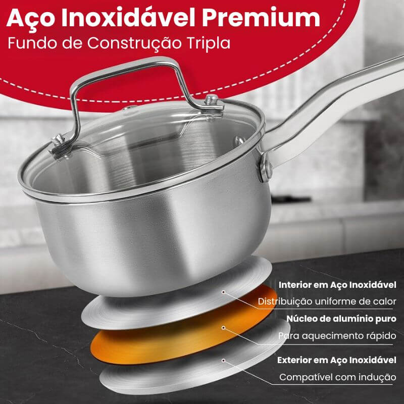 Panela Caçarola em Aço Inox 304 com Tampa de Vidro InnovaSauce