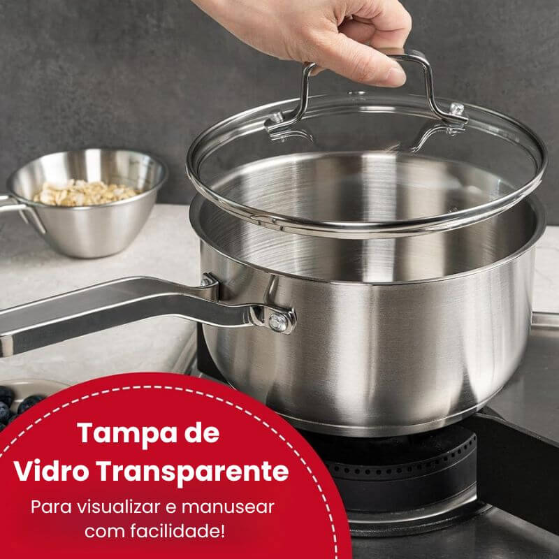 Panela Caçarola em Aço Inox 304 com Tampa de Vidro InnovaSauce