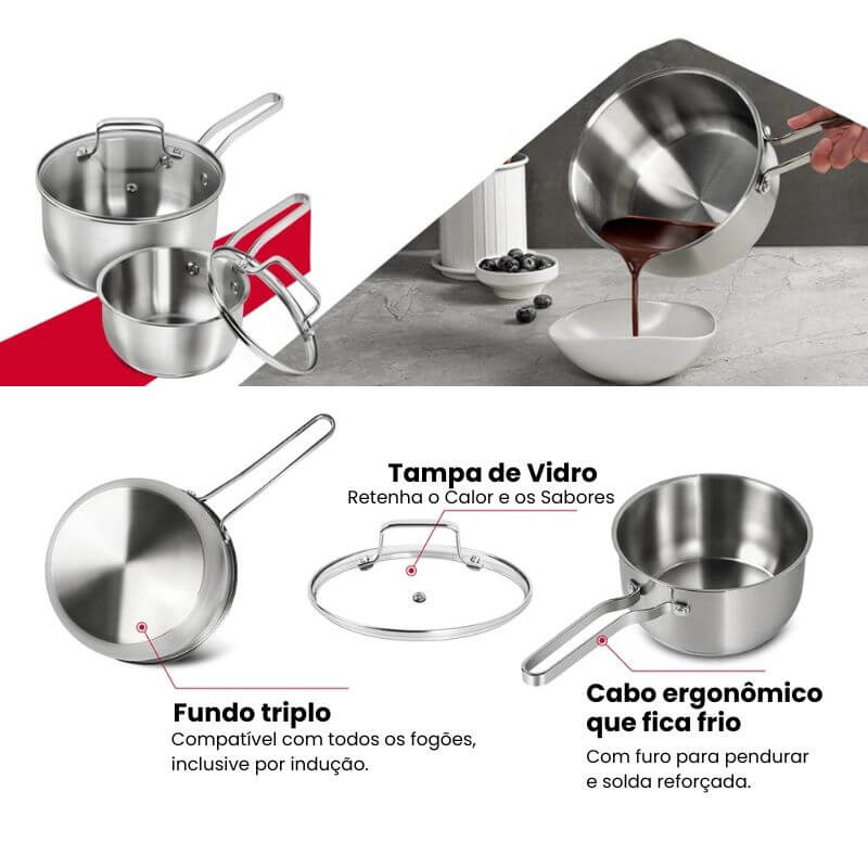 Panela Caçarola em Aço Inox 304 com Tampa de Vidro InnovaSauce - Sua Cozinha Merece o Melhor do Inox!