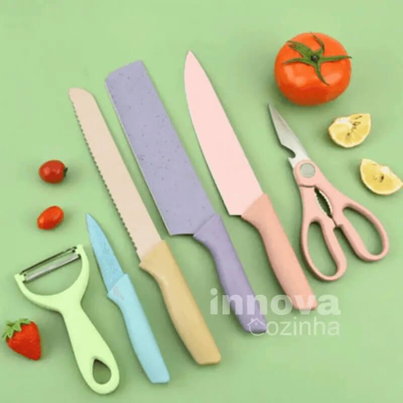 Jogo de Facas Pretas em Aço Inoxidável 6 Peças – Linha InnovaChef