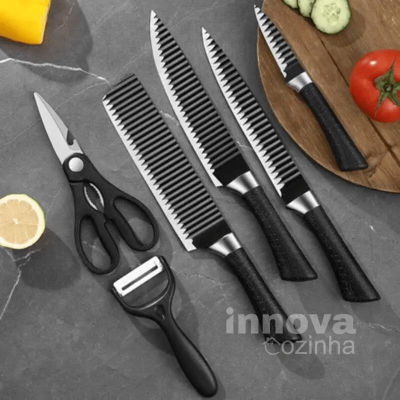 Jogo de Facas Pretas em Aço Inoxidável 6 Peças – Linha InnovaChef