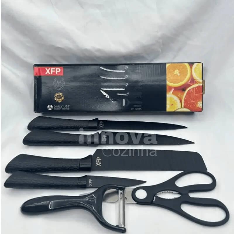 Jogo de Facas Pretas em Aço Inoxidável 6 Peças – Linha InnovaChef