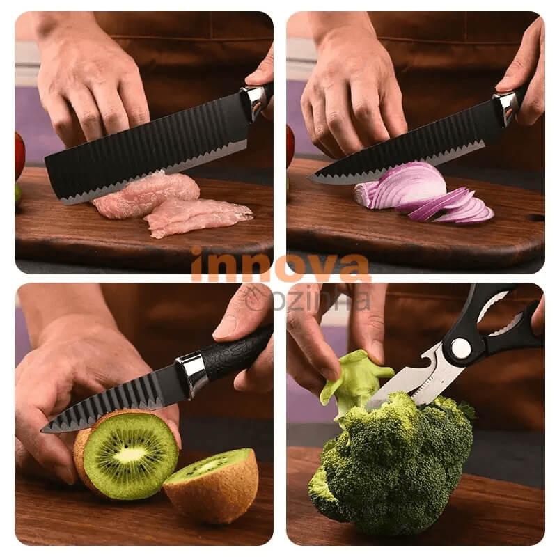 Jogo de Facas Pretas em Aço Inoxidável 6 Peças – Linha InnovaChef