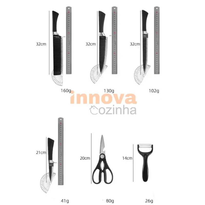 Jogo de Facas Pretas em Aço Inoxidável 6 Peças – Linha InnovaChef
