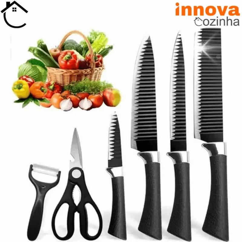 Jogo de Facas Pretas em Aço Inoxidável 6 Peças – Linha InnovaChef