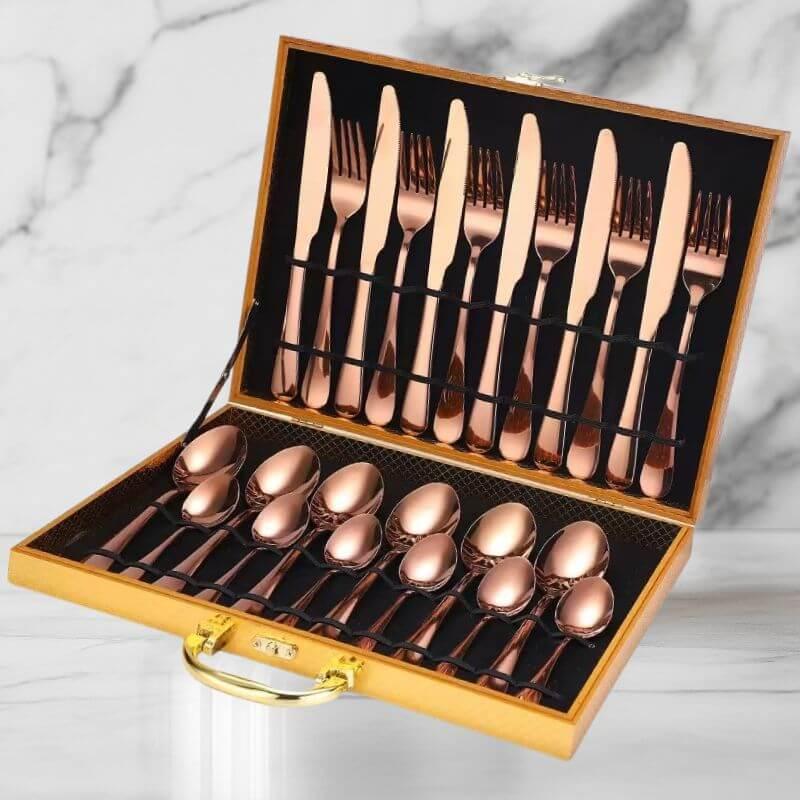 Conjunto de Talheres Premium 24 Peças em Aço Inoxidável 1010