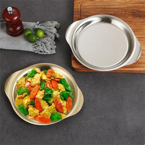 Bandeja Redonda em Aço Inoxidável com Orelhas Duplas InnovaServe Duo - Conforto Para Servir, Charme Para Impressionar