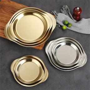 Bandeja Redonda em Aço Inoxidável com Orelhas Duplas InnovaServe Duo - Conforto Para Servir, Charme Para Impressionar