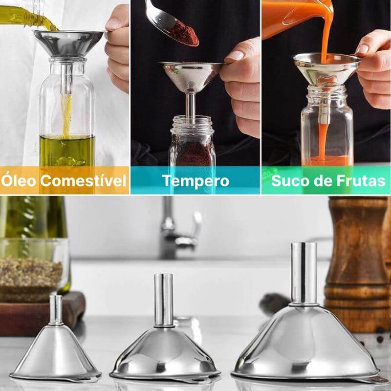 Conjunto Funil Inox Multiuso