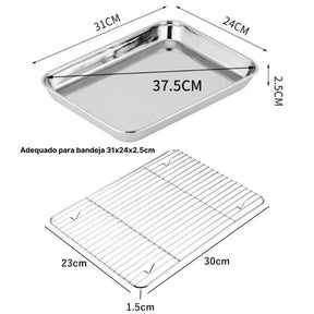 Assadeira em Aço Inoxidável Premium com Grade de Resfriamento e Revestimento Antiaderente InnovaTray