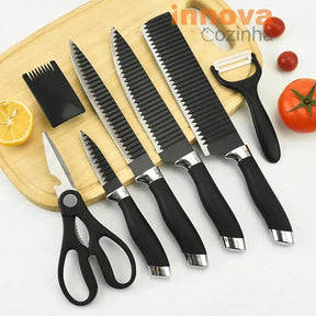 Jogo de Facas Pretas em Aço Inoxidável 6 Peças – Linha InnovaChef