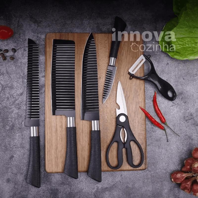 Jogo de Facas Pretas em Aço Inoxidável 6 Peças – Linha InnovaChef