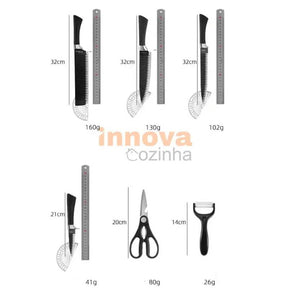 Jogo de Facas Pretas em Aço Inoxidável 6 Peças – Linha InnovaChef