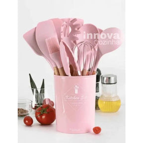 Kit Gourmet 12 Peças em Silicone & Bambu