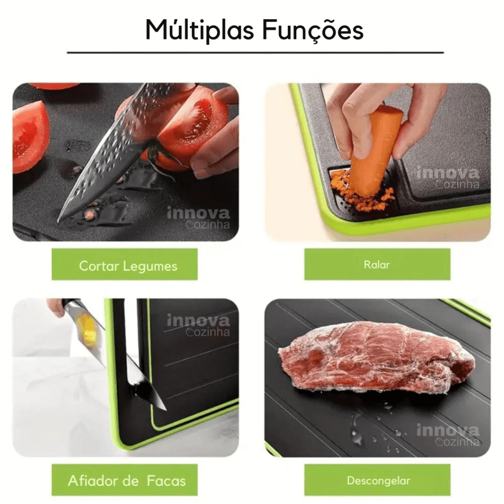 InnovaCozinha Pro - Tábua Multifuncional 4 em 1| Tábua de Cortar Carne e Alimentos Dupla Face | Bandeja de Descongelamento 4 em 1 - InnovaCozinha