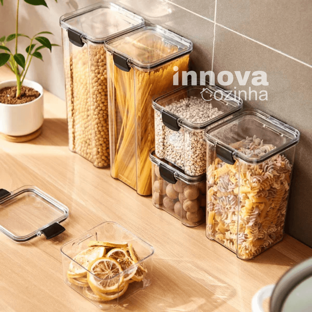 Potes SmartStack InnovaCozinha | Potes Herméticos em Acrílico Cristal com trava e Design Empilhável - InnovaCozinha